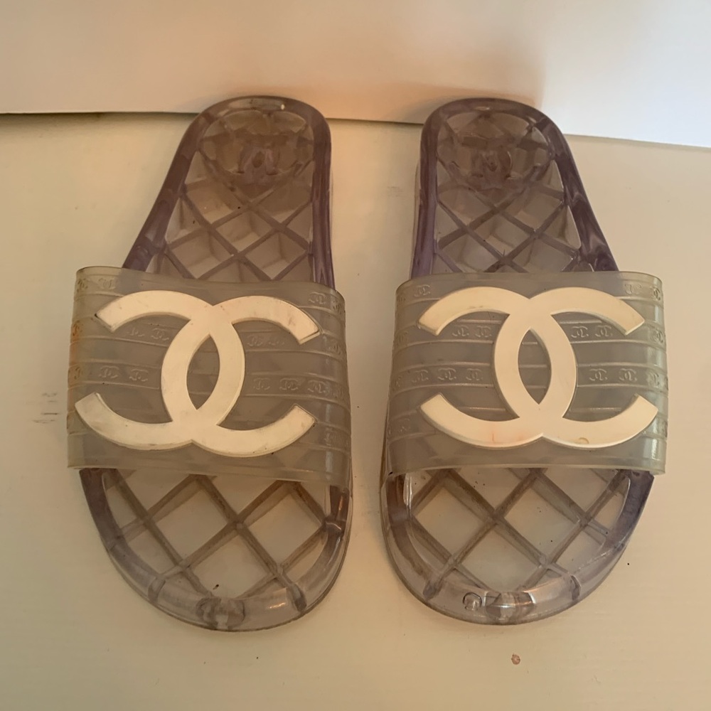 Chanel Transparent Slides with White Logo